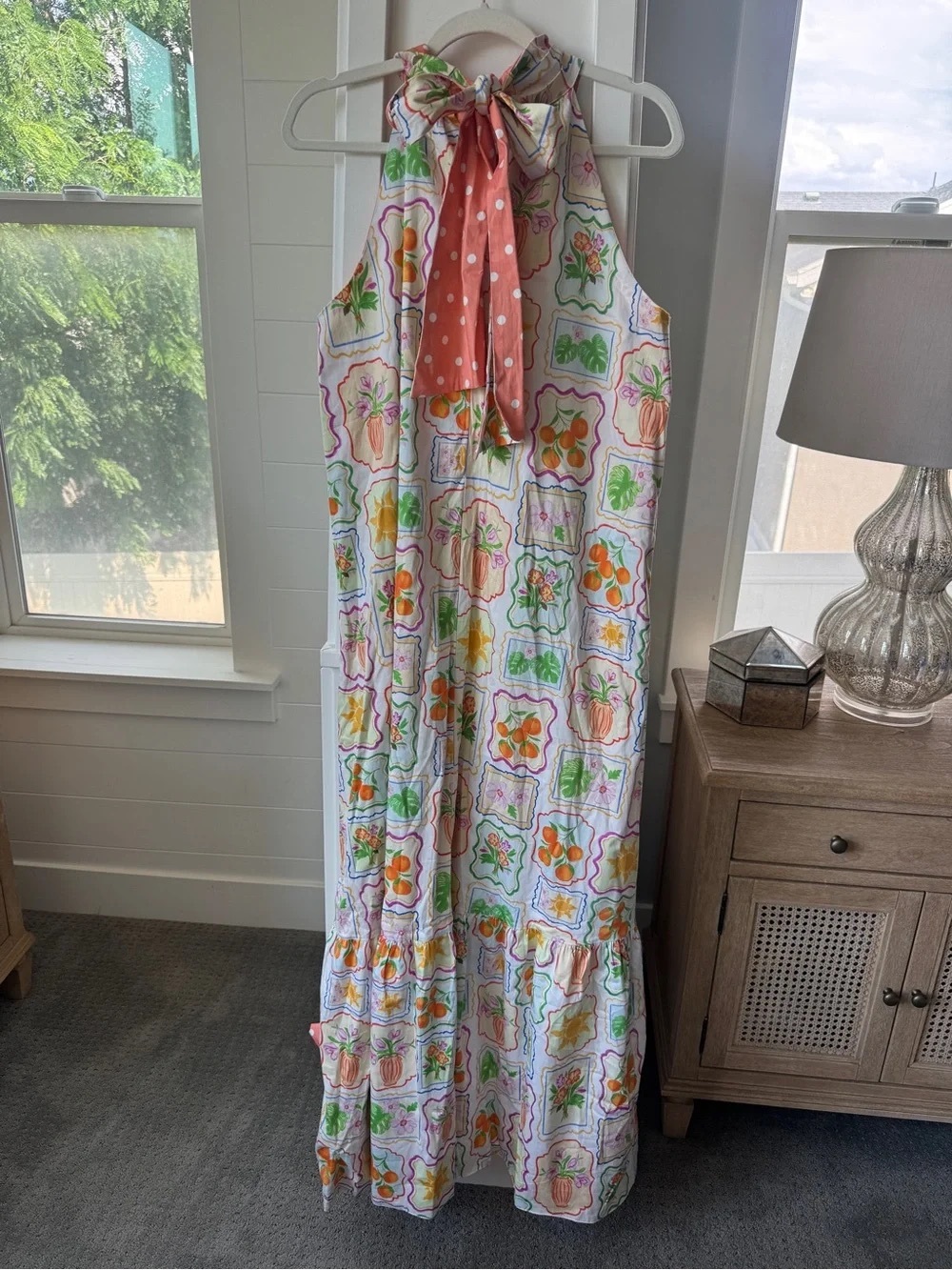NWT | Prosperina Reversible Sleeveless Halter Maxi Dress Floral Polka Dot Size M - Picture 8 of 11